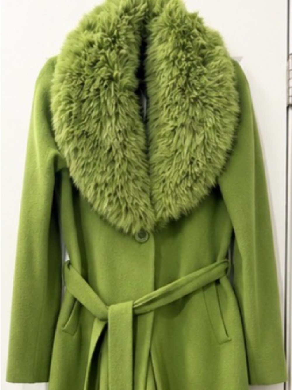 Olive Green Faux-Fur Collar Belted Trench Coat
